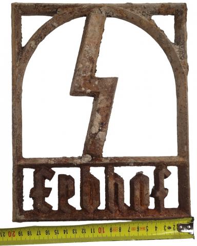 WW2 GERMAN NAZI RARE RELIC FOUND AGRICULTURE LAND CONTROLLED BY THE WAFFEN SS - METAL SIGN ERBHOF SS - FORCED LABOUR