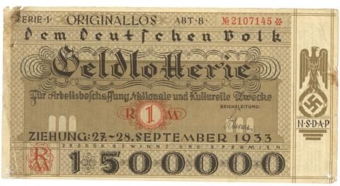 WW2 German Nazi Third Reich early NSDAP Lottery ticket