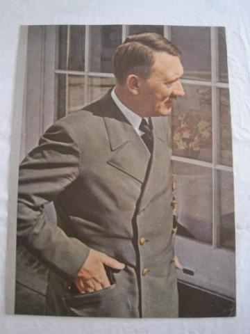 WW2 German Nazi Third Reich Fuhrer ADOLF HITLER COLOR POSTER from a war period magazine