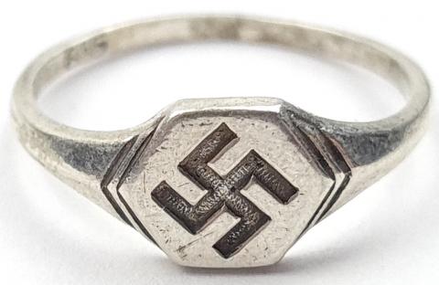 WW2 German Nazi Third Reich NSDAP party partisan Swastika MARKED SILVER ring