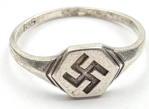WW2 German Nazi Third Reich NSDAP party partisan Swastika MARKED SILVER ring