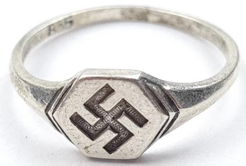 WW2 German Nazi Third Reich NSDAP party partisan Swastika MARKED SILVER ring