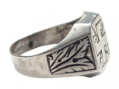 WW2 German Nazi Third Reich partisan SWASTIKA silver ring marked