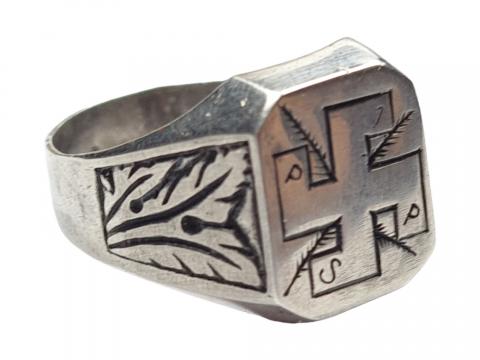 WW2 German Nazi Third Reich partisan SWASTIKA silver ring marked