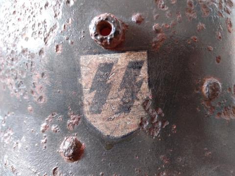 WW2 German Nazi transitional M16 Austrian shell double decal early allgemeine ss rare helmet marked