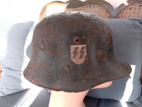 WW2 German Nazi transitional M16 Austrian shell double decal early allgemeine ss rare helmet marked