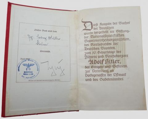 WW2 German Nazi VERY RARE Adolf Hitler MEIN KAMPF OFFICIAL ISSUE ON THE OCCASION OF ADOLF HITLER'S 50TH YEAR 1939 Beamtenausgabe