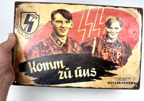 SS 12th Panzer division recruitment metal sign Hitler youth HJ komm zu ums come join us!