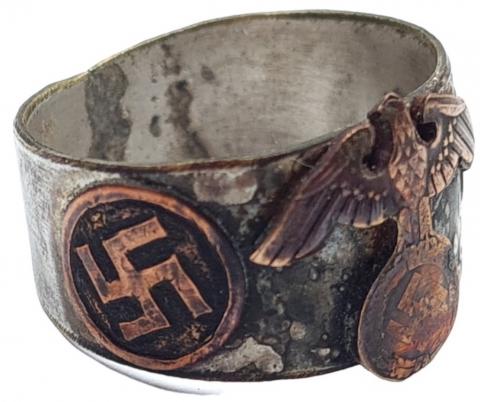 WW2 German Nazi WAFFEN SS custom ring with third reich eagle, SS runes & swastika