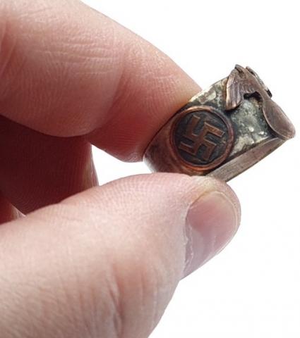 WW2 German Nazi WAFFEN SS custom ring with third reich eagle, SS runes & swastika