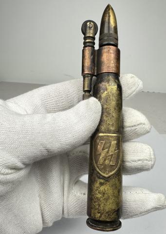 WW2 German Nazi Waffen SS field gear WORKING large bullet lighter