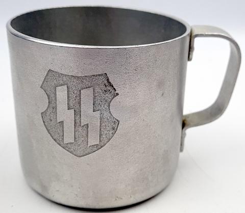 WW2 German Nazi WAFFEN SS kantine aluminium SS cup marked