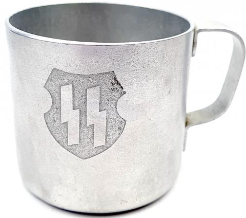 WW2 German Nazi WAFFEN SS kantine aluminium SS cup marked