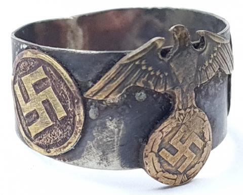WW2 German Nazi WAFFEN SS kantine custom ring marked totenkopf panzer
