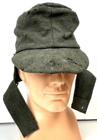 WW2 German Nazi WAFFEN SS M43 cap original headgear insignias attic found