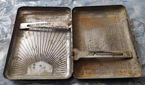 WW2 German Nazi WAFFEN SS cigarette case SS runes marked silverware