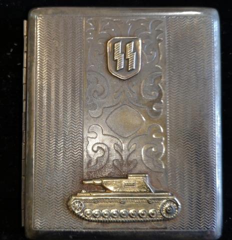 WW2 German Nazi WAFFEN SS Panzer division silverware cigarette case marked Waffenfabrik RZM