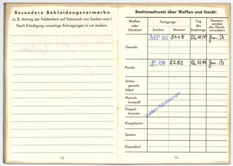 WW2 German Nazi Waffen SS Panzer Grenadier officer soldbuch ID stamps 