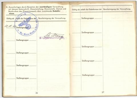 WW2 German Nazi Waffen SS Panzer Grenadier officer soldbuch ID stamps 