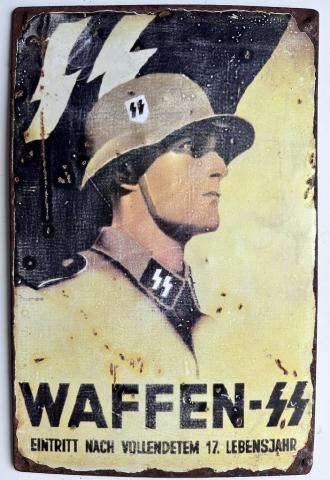 WW2 German Nazi WAFFEN SS recruitment wall metal sign original