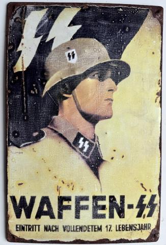 WW2 German Nazi WAFFEN SS recruitment wall metal sign original