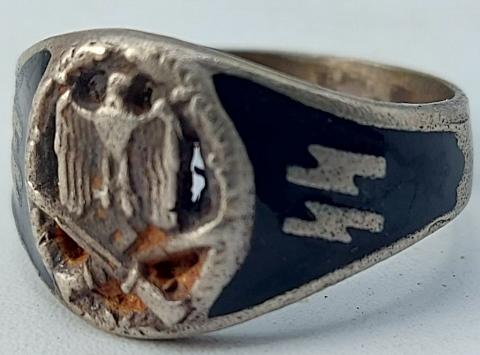 WW2 German Nazi Waffen SS ring silver 800 marked assault