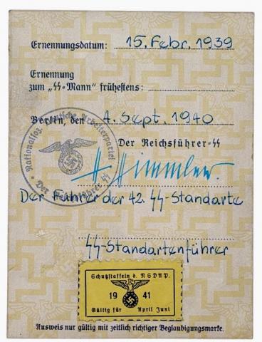 WW2 German Nazi Waffen SS Strandarte SS-MAN NSDAP ausweis photo ID stamped