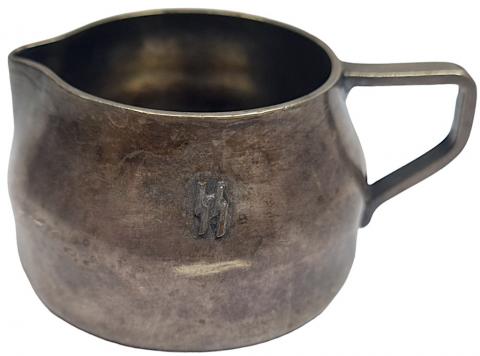 WW2 German Nazi WAFFEN SS TOTENKOPF CAMP GUARD milk cup silverware with SS runes found in the area of STUTHOFF concentration camp