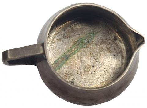 WW2 German Nazi WAFFEN SS TOTENKOPF CAMP GUARD milk cup silverware with SS runes found in the area of STUTHOFF concentration camp