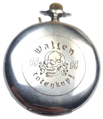 WW2 German Nazi WAFFEN SS TOTENKOPF commemorative pocket watch engraved