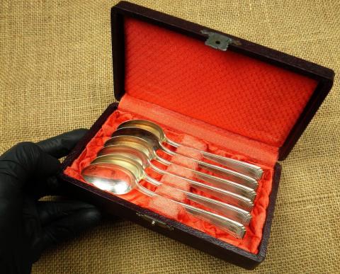 WW2 German Nazi WAFFEN SS Totenkopf original case silverware cutlery cutleries monogram ah
