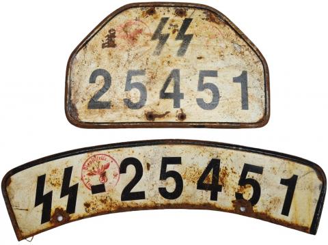 WW2 German Nazi WAFFEN SS Totenkopf Panzer Grenadier Division Motorcycle RARE matched set of licence plates stamped
