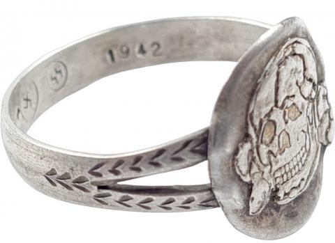 WW2 German Nazi WAFFEN SS Totenkopf skull custom jeweler silver ring marked