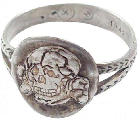 WW2 German Nazi WAFFEN SS Totenkopf skull custom jeweler silver ring marked