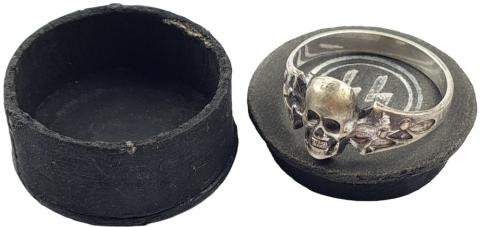 WW2 German Nazi WAFFEN SS TOTENKOPF skull silver 925 ring with Himmler Honor ring case