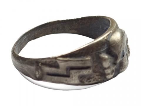 WW2 German Nazi WAFFEN SS Totenkopf skull silver ring genWW2 German Nazi WAFFEN SS Totenkopf skull silver ring genuine wwii bague