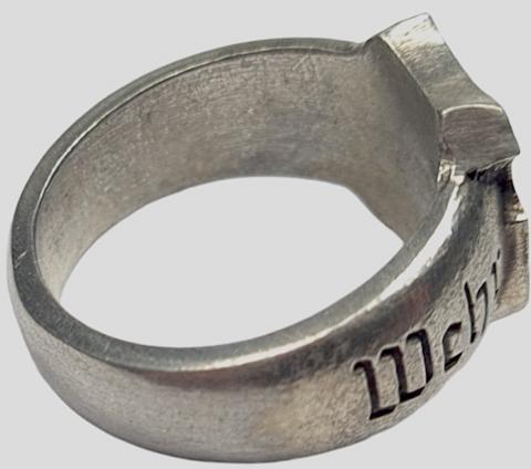WW2 German Nazi Waffen SS totenkopf WEHRWOLF division silver ring in original case