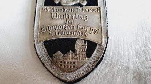 WW2 GERMAN NAZI WAFFEN SS TOTENKOPF WINTERTAG CELEBRATION NSDAP 1934 BADGE SHIELD