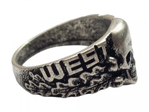 WW2 German Nazi West Wall campaign Waffen SS skull Totenkopf ring silver marked