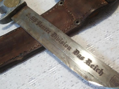WW2 German Waffen SS Das Reich signed knife with eagle engraved etui by RZM 