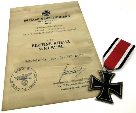 Iron cross 2nd class medal award document WAFFEN SS SOLDIER totenkopf panzer ss