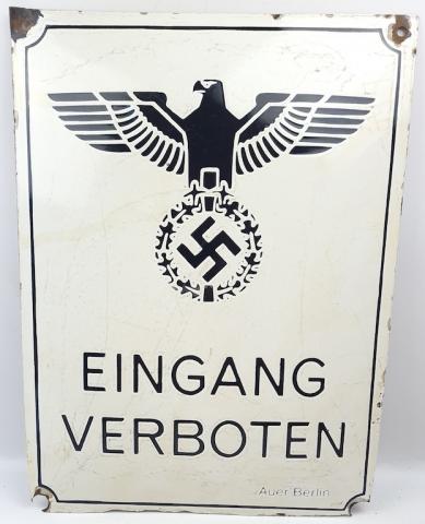 RARE ANTI JEWISH metal enamel sign DO NOT ENTER board from Berlin holocaust antisemitic 1930s WW2