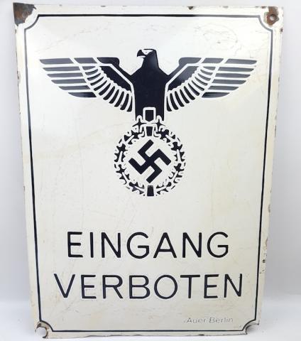 RARE ANTI JEWISH metal enamel sign DO NOT ENTER board from Berlin holocaust antisemitic 1930s WW2