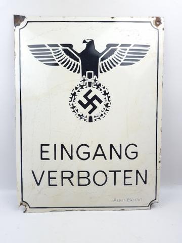 RARE ANTI JEWISH metal enamel sign DO NOT ENTER board from Berlin holocaust antisemitic 1930s WW2