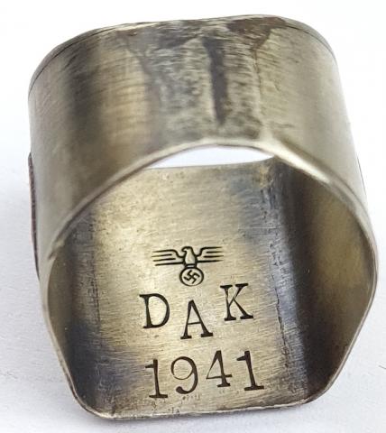 WW2 german Nazi DAK 1941 AFRIKAKORPS silver custom ring with 3 swastika, marked inside