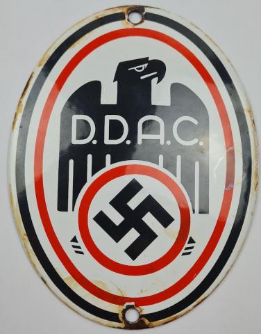 WW2 German Nazi DDAC automobile club of the third Reich d.d.a.c oval enamel sign
