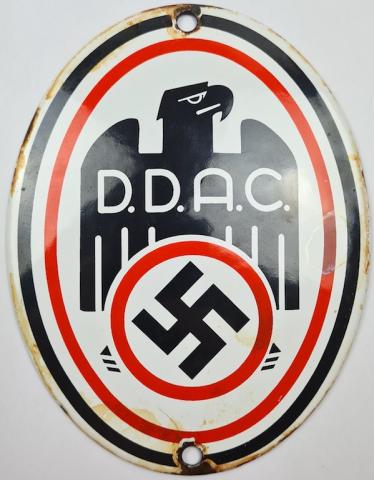 WW2 German Nazi DDAC automobile club of the third Reich d.d.a.c oval enamel sign