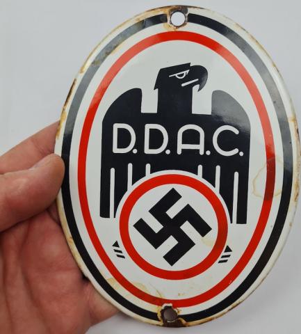 WW2 German Nazi DDAC automobile club of the third Reich d.d.a.c oval enamel sign