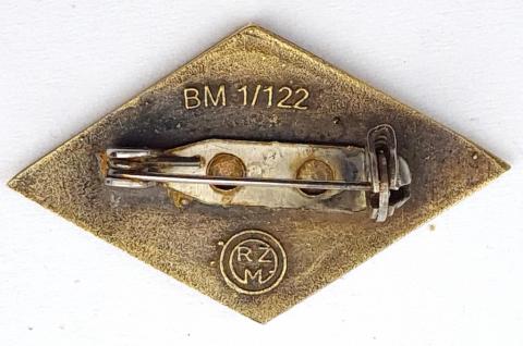 WW2 German Nazi Hitler Youth Member Golden diamond pin by RZM HJ DJ