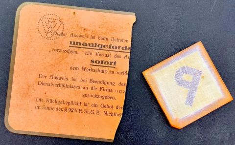 WW2 German Nazi Holocaust Forced labour Worker P patch and half ID from faktory
